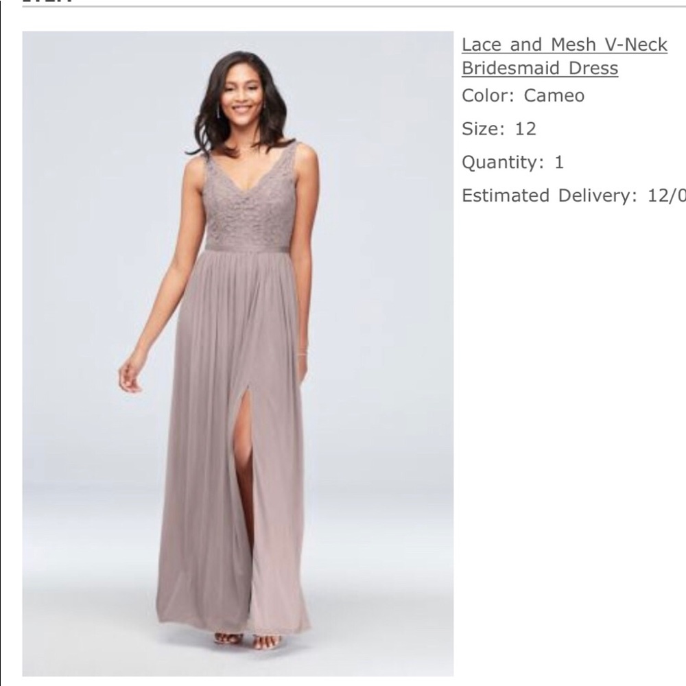 David’s Bridal Cameo Lace Bridesmaid Dress v-neck